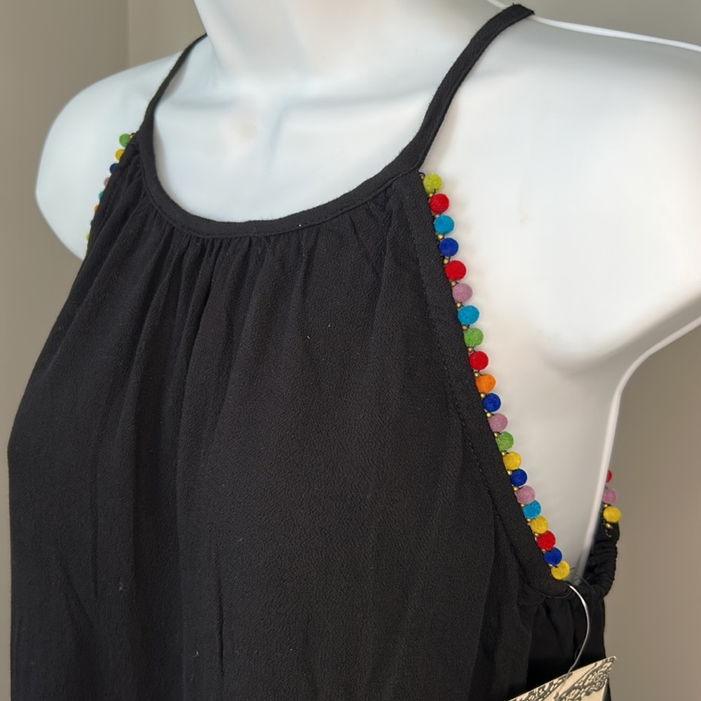 NEW Eyeshadow Pom Pom Trim Black Tank